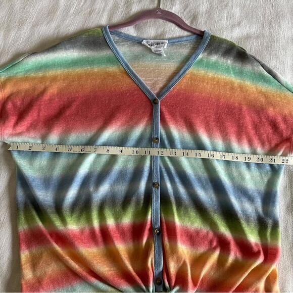 For The Republic Button Up Tie Front Rainbow Stripe Top Womens Sz M Beachy Boho - Picture 4 of 7